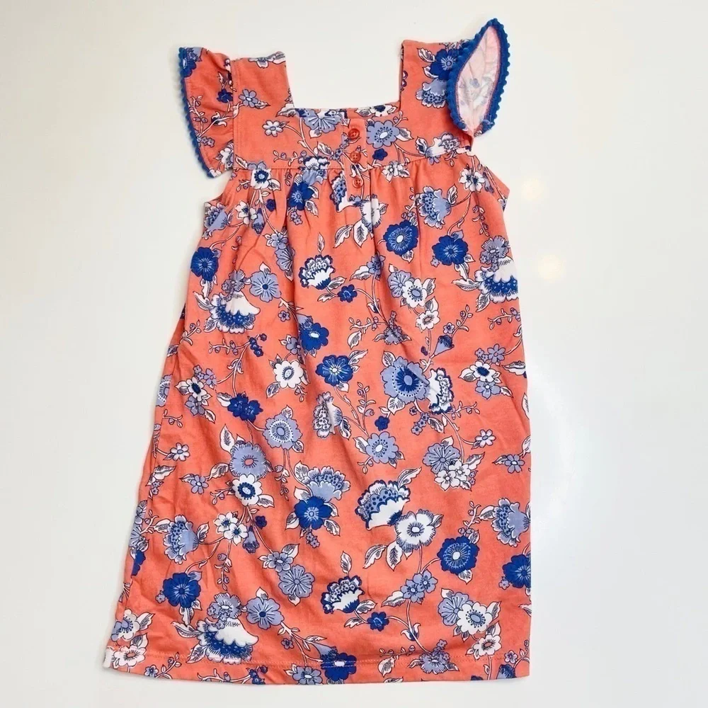 Harper Canyon Orange Blue Floral Print Square Neck A-Line Dress Toddler Size 3
